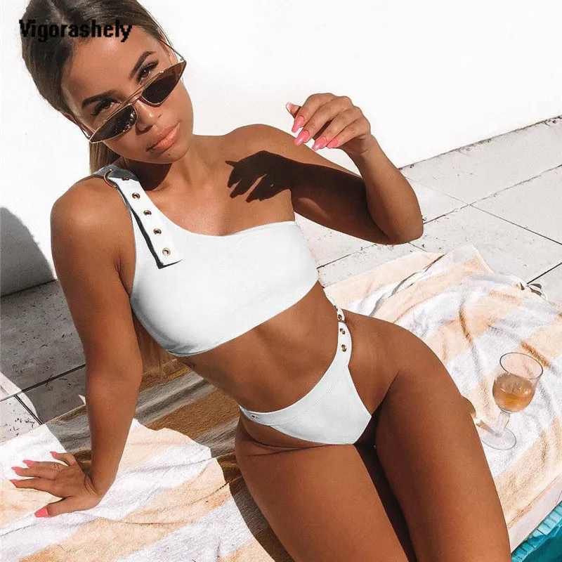 2020 High Waist Red Bikini Push Up Swimwear For Women Solid One