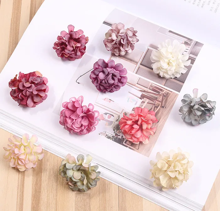 5cm artificiell blomma silke hortensia blomma huvud för bröllopsfest hem dekoration diy krans presentförpackning scrapbook hantverk leveranser