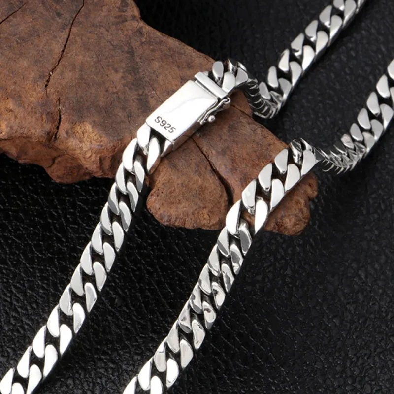 S925 Sterling Silver Men Women Necklace Thai Silver Cuban Link Chains Hip Hop Fine Jewelry 8mm 55cm 60cm