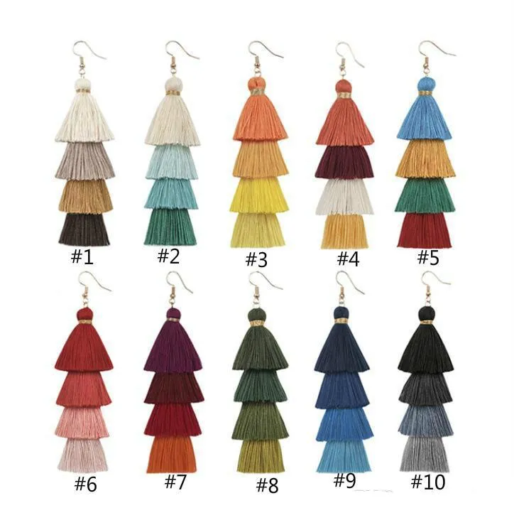 Nowa Moda Długa Tassel Boho Bohemia Drop Dangle Kolczyki Etniczne Styl Frędzle Ułożone Dla Etnicznych Kobiet Biżuteria Prezenty Ślubne Femme