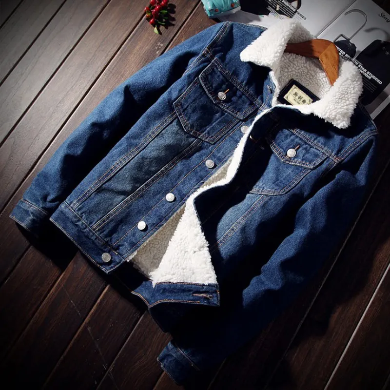 Toptan Satış - Kış Moda erkek Denim Ceket XL Sıcak Yün Kalın Denim Ceket
