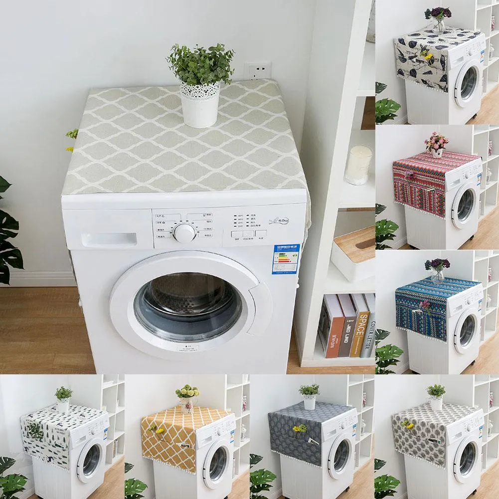 Couvertures anti-poussière géométriques en losange Housses de machine à laver Réfrigérateur anti-poussière avec poche Housses anti-poussière en coton Nettoyage à domicile