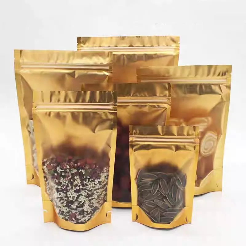 frosted clear +gold zip lock standing up food packaging bag resealable zipper packing pouch coffee package bags factory sales multi-sizes