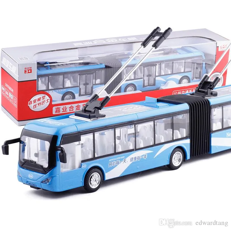 Двойные вагоны Trolley Bus Model Toy, Diecast Letoy Car, Sound, Lights, Pull-Back, 1:48, Орнамент, Орнамент, Для Рождественских Детских День Рождения Мальчик Подарок, Сбор, Комплект