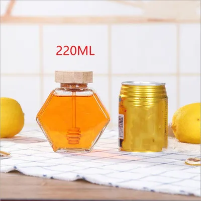 Szkło Miód Słoik dla 220 ml / 380ml Mini Mały Honey Butelka Pojemnik z drewnianym kijem Spoon EEO1353-6