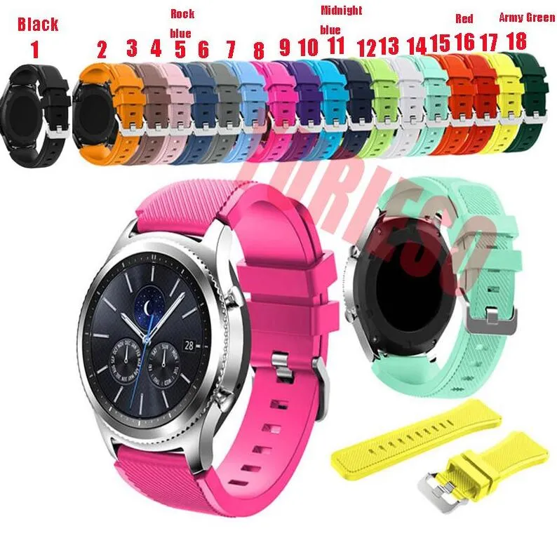 22mm Sports Silicone Watch Band voor Samsung Gear S3 grens / klassieke riem voor Huami Amazfit PACE / STRATOS 2/1 polsbandjes