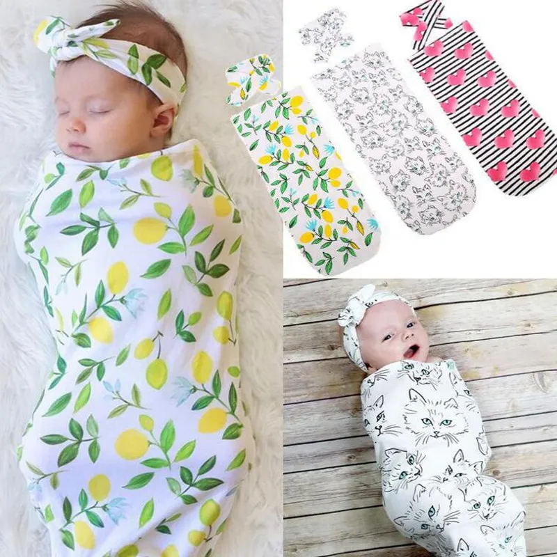 INS Baby Swaddle Couverture Bandeau 2pcs 1SET Nouveau-né Bébé Floral Swaddle Couverture Enfant Recevant Couverture Infant Swaddle Wrap KKA7754