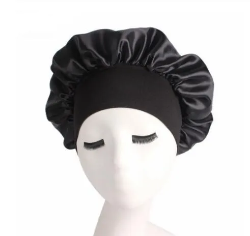 Women Wide Band Satin Silk Bonnet Cap Bekväm Natt Sova Cap Ladies Soft Silk Lång Hårvård Bonnet Headwrap GB1323