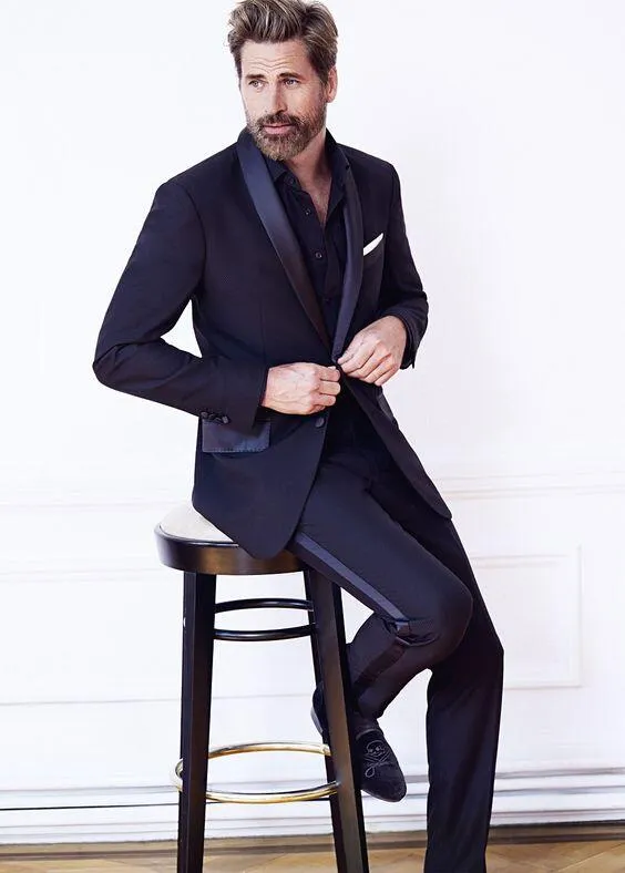 Popularny jeden przycisk Groomsmen Szal Lapel Groom Tuxedos Mężczyźni Garnitury Wedding / Prom Best Man Blazer (Kurtka + Pantst + Tie) 805