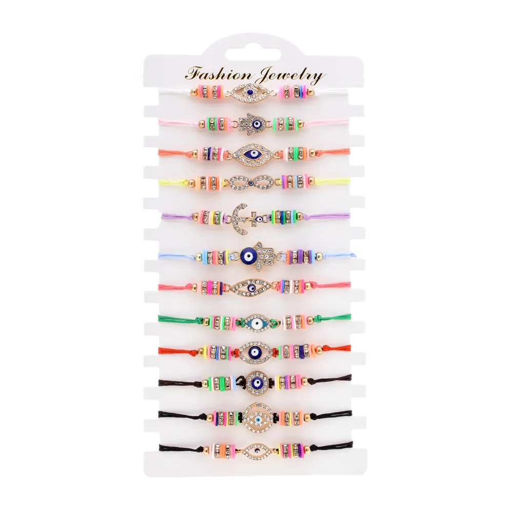 12 pezzi / set braccialetti malocchio cavigliere per donne bambino strass ciondoli regolabili catena gioielli boho