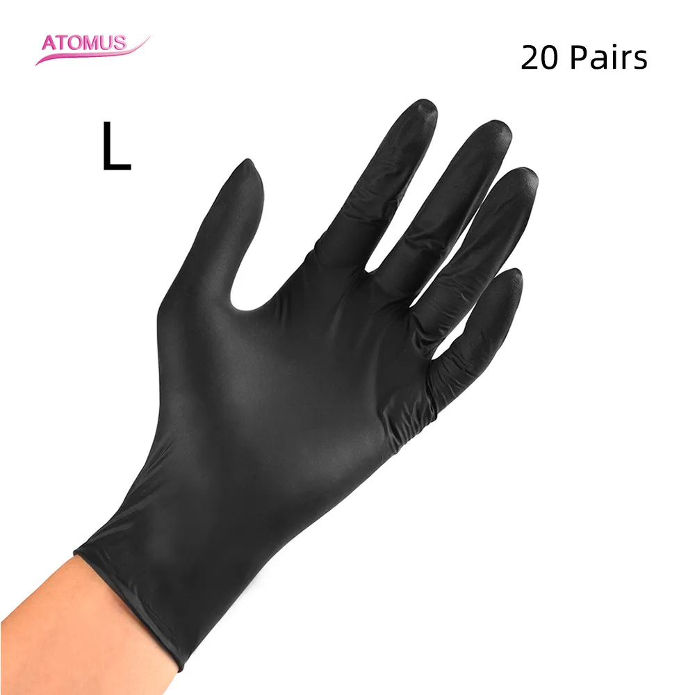 20pairs Tattoo Gloves Black Latex L Disposable Waterproof Comfortable Rubber Disposable Mechanic Nitrile Glove Body Art Tattooing Supplies