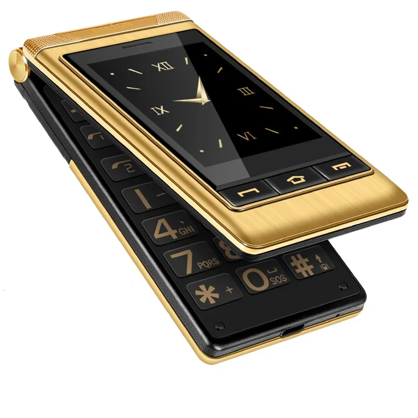 Luxo Ouro G10 3.0" Telefone Toque duplo flip Tela Celular Dual SIM Card longa espera Senior celular para Old Loudly Speaker Pessoas