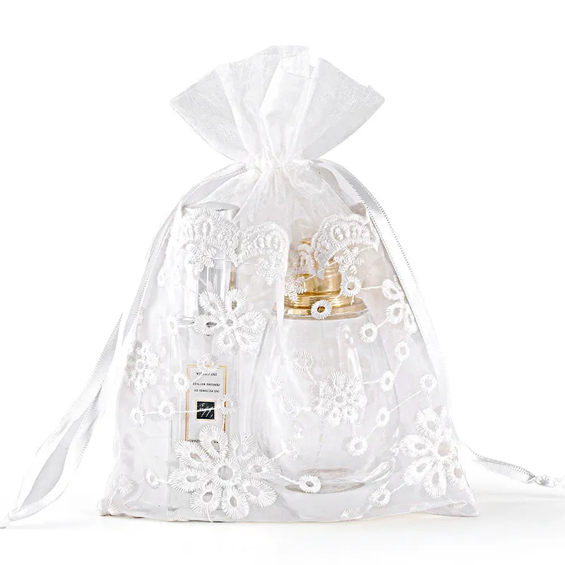 Weiße Organza-Aufbewahrungsbeutel für Hochzeitsgeschenk mit Kordelzug, hochwertige elegante Schmuckbeutel, Party, Festival, Geschenk, Süßigkeitenbeutel, 16 x 23 cm, 1222129
