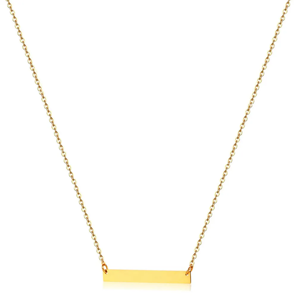 New Personalized Simple Style Blank Bar Pendant Necklace Gold Silver Color Stainless Steel Rectangle Pendant Necklace For Women jewelry