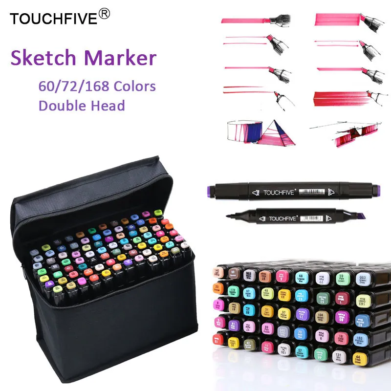TouchFive Markers 60 Colors Art Sketch Graphic Alcohol Based Pen