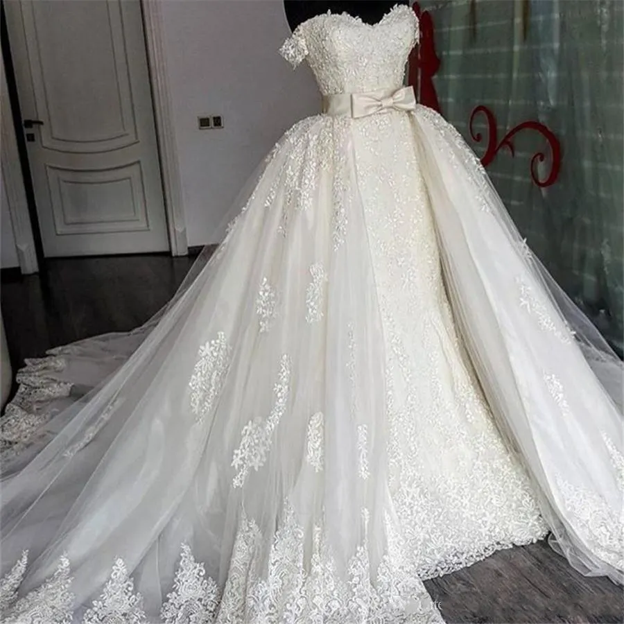 2020 Off The Shoulder Lace Mermaid Wedding Dresses Removable Train Applique Lace Bridal Gowns Detachable Train Wedding Gowns Vestido Novia From 133 37 DHgate