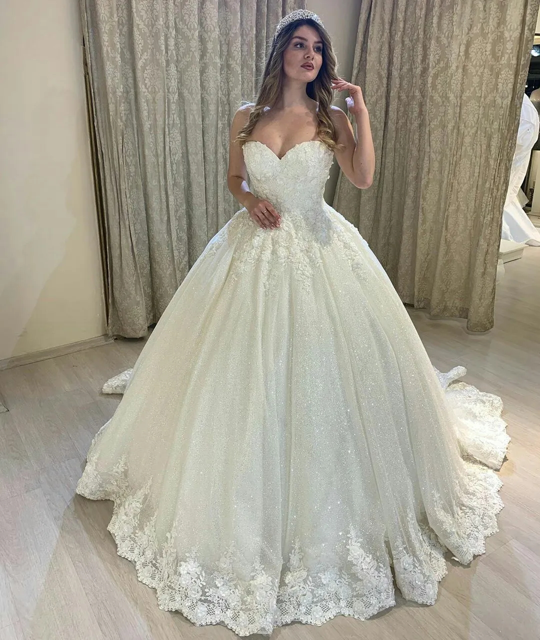 knee length dresses for ladies Zapaka Women White Corset Ruffled A-Line Wedding Dress with Lace Sweetheart Lace-Up Back Bridal Dress, White / US2 main image 0