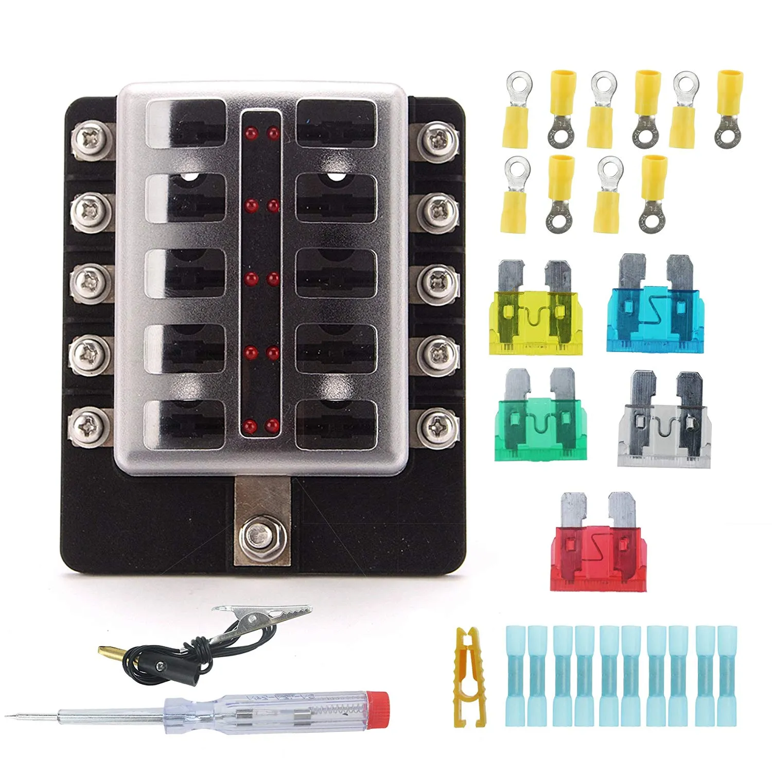 10 Circuit LED Midi Fuse Holder Jaycar Block Box With Screw Terminal