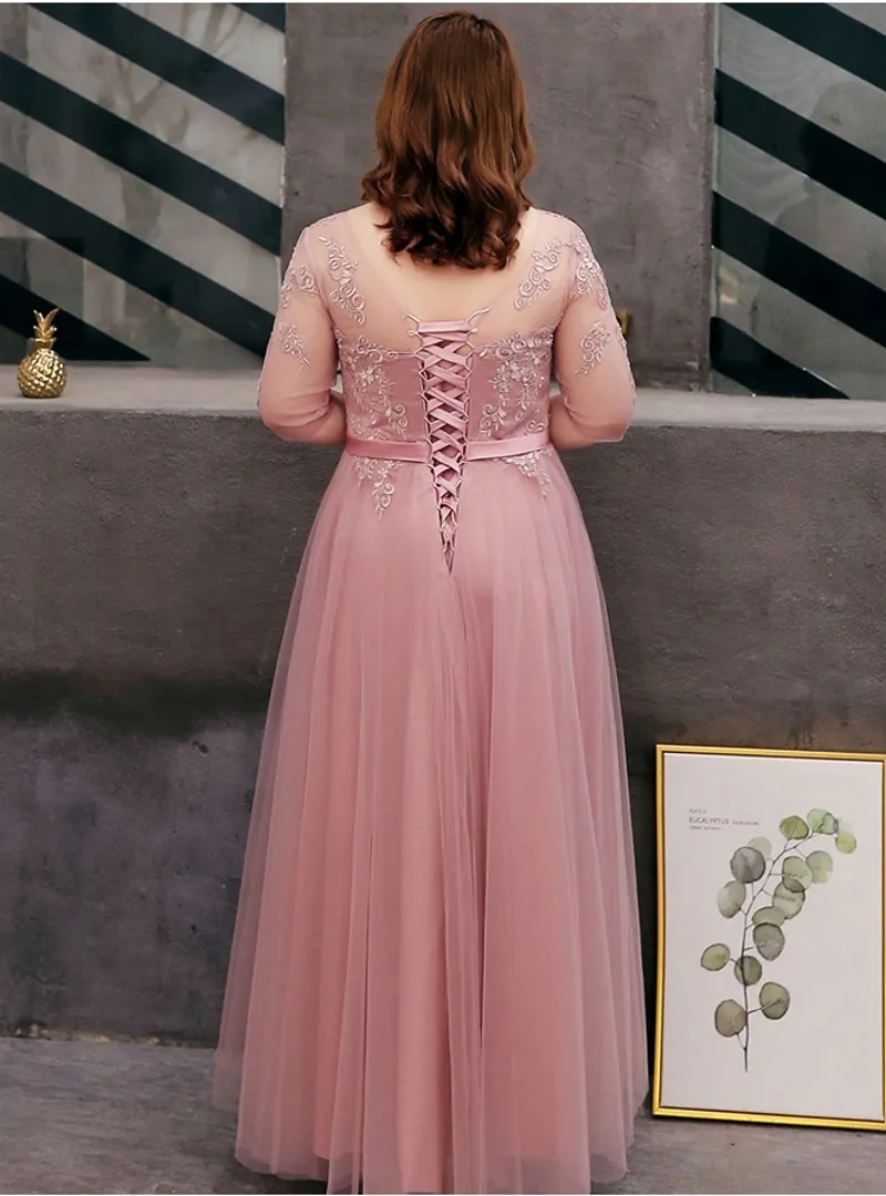 Blush Pink Sheer Neck Plus Size Bridesmaid Dresses For Plus Size Women With  Appliques Lace And Long Sleeves Perfect For Country Weddings And Country  Guests In 2022 From Werbowy, $98.6