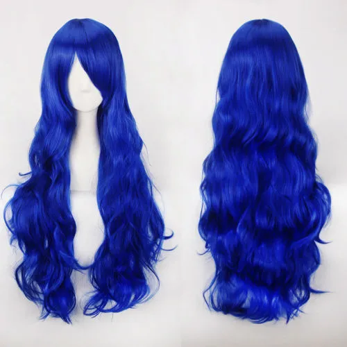 Taille: synthétique réglable Sélectionnez la couleur 80CM Noir Bleu Rouge Blond Brun Foncé Vert Brun Rose Fashion Long Curly Wavy Cosplay Wig