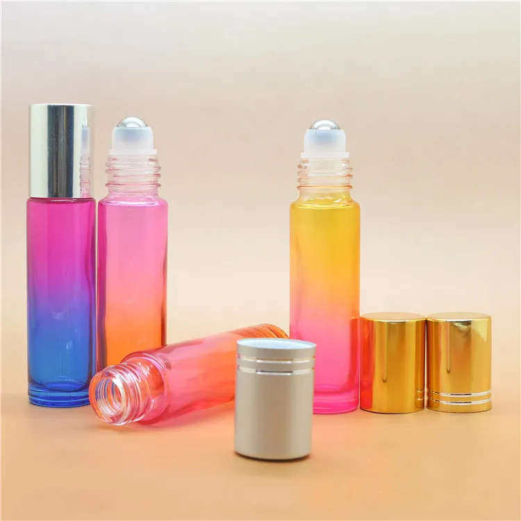 10ml Gradient Color Stainless Steel Roller Ball Glass Bottle Portable Travel Container Refillable Empty Bottle