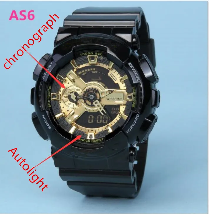 LED Sports Watch GA Fashion Men's and Women's Outdoor Military Waterproof Luminous Diving Tourism Luxury Designer grossistpris