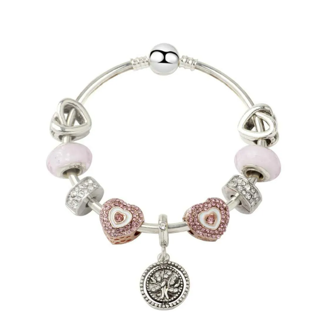 Nowa bransoletka bransoletka urok Bangle 925 Srebrne bransoletki Charm Heart Kulki na świąteczny prezent DIY Biżuteria