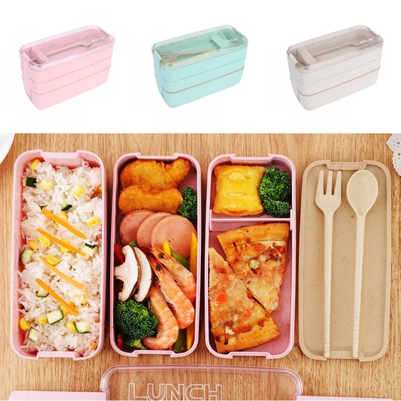 Wheat Straw Lunch Box Healthy Material 3 Layer 900ml Microwave Safety  Stackable Bento Boxes 3 Compartment Food Containers From Esw_house, $3.72
