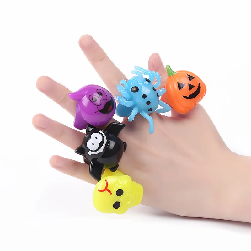 LED Lighted Toy Flashing Finger Ring Halloween Toys Decorative Props Party Accessories Pumpkin Spider Bat Ghost Skull Rings Glow Toys Gifts