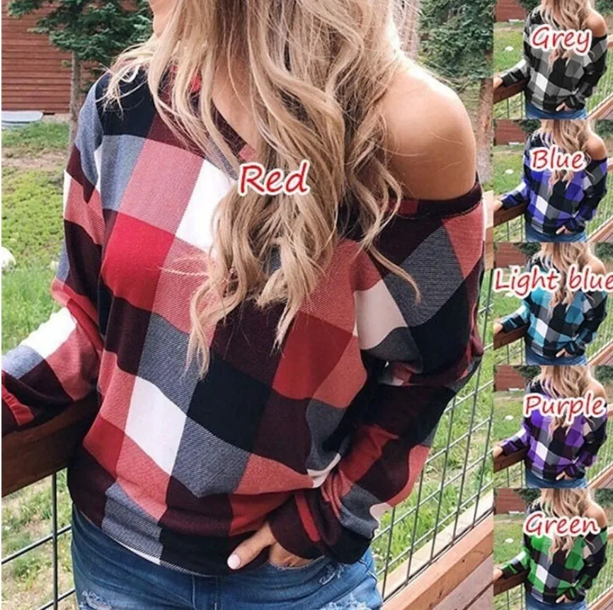 Trend 2021 European Spring and Autumn New explosions off-the-shoulder plaid print popular sweater support mixed batch