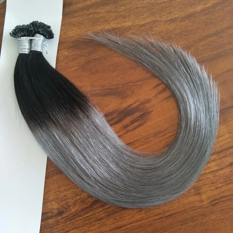 14 '' 16 " 18 " 20 " 22 " 24 " INDIAN Remy Nail U tip Extensions de Cheveux Humains 100g pk 1g s 200s lot Couleur T1B GRIS