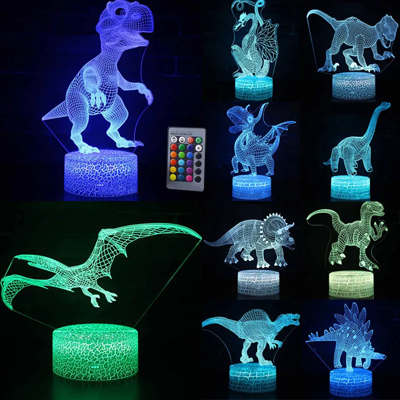 USlinsky Regulable Lámpara de Noche de Atmósfera Modo RGB LED Lámpara de Mesa 3D Dinosaurio con Control Remoto Sensor Tacto Decoracion Cumpleaños Navidad Regalos de Mujer Bebes Hombre Niños Amigas 