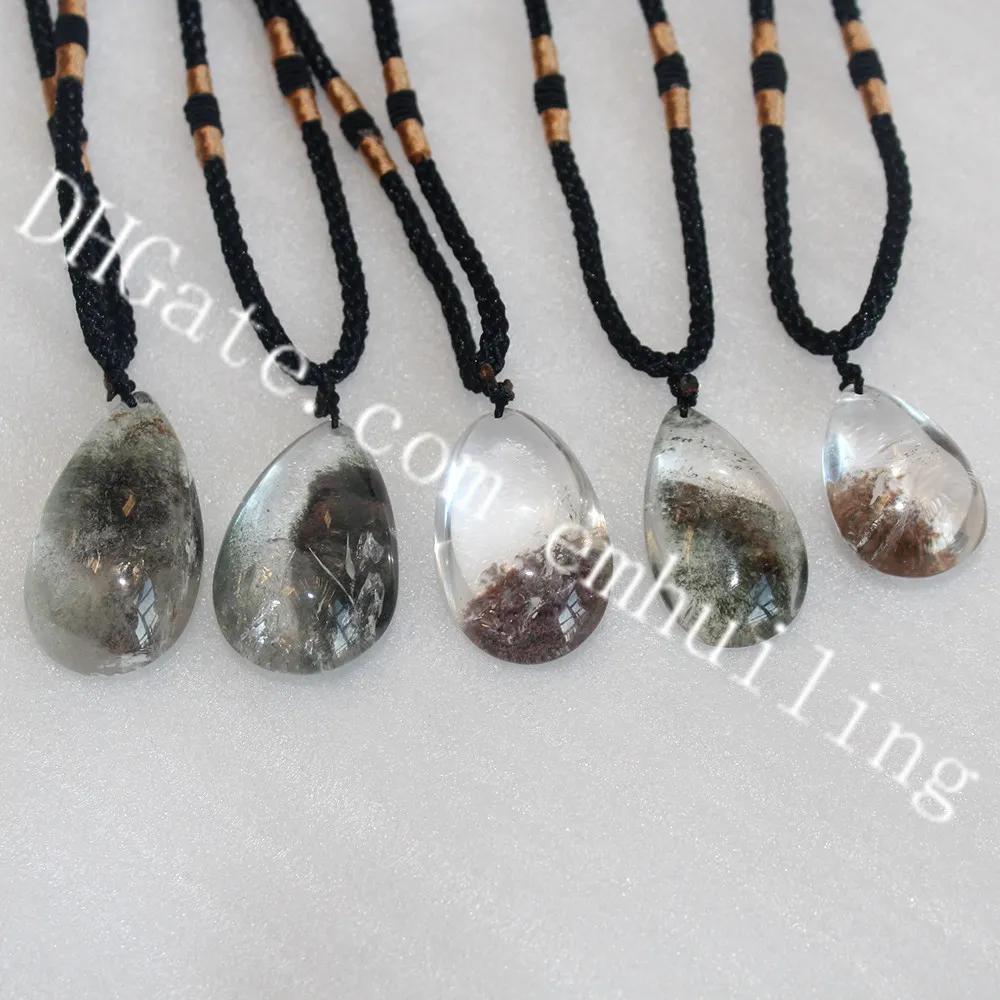 10 stks Gemengde Willekeurige Kleur Natuurlijke Phantom Quartz Water Drop Hanger Verstelbare Ketting Toneelkwarts Multi-Inclusion Clear Crystal Necklace