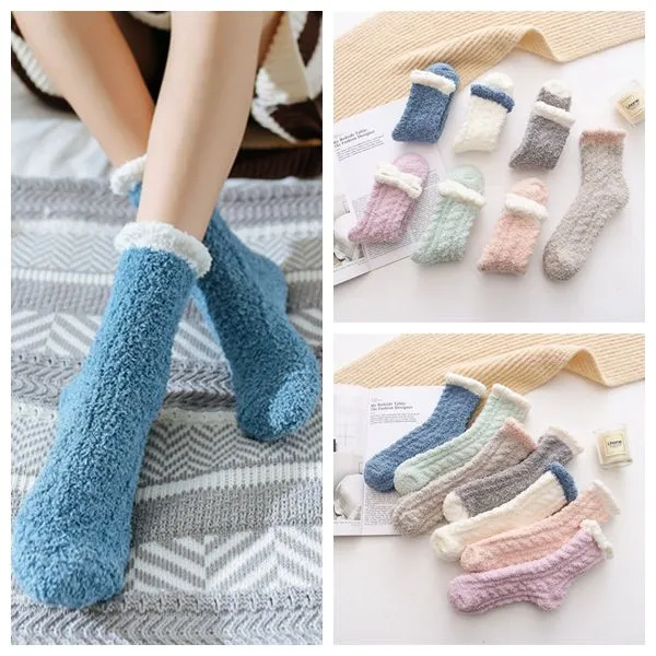 Korallensamt, dickes Handtuch, Damensocken, Winter, warm, flauschig, für Erwachsene, Bonbonfarben, Boden, Schlaf, flauschige Socken, Mädchenstrümpfe, 2 Stück/Paar, CCA11917, 60 Paar