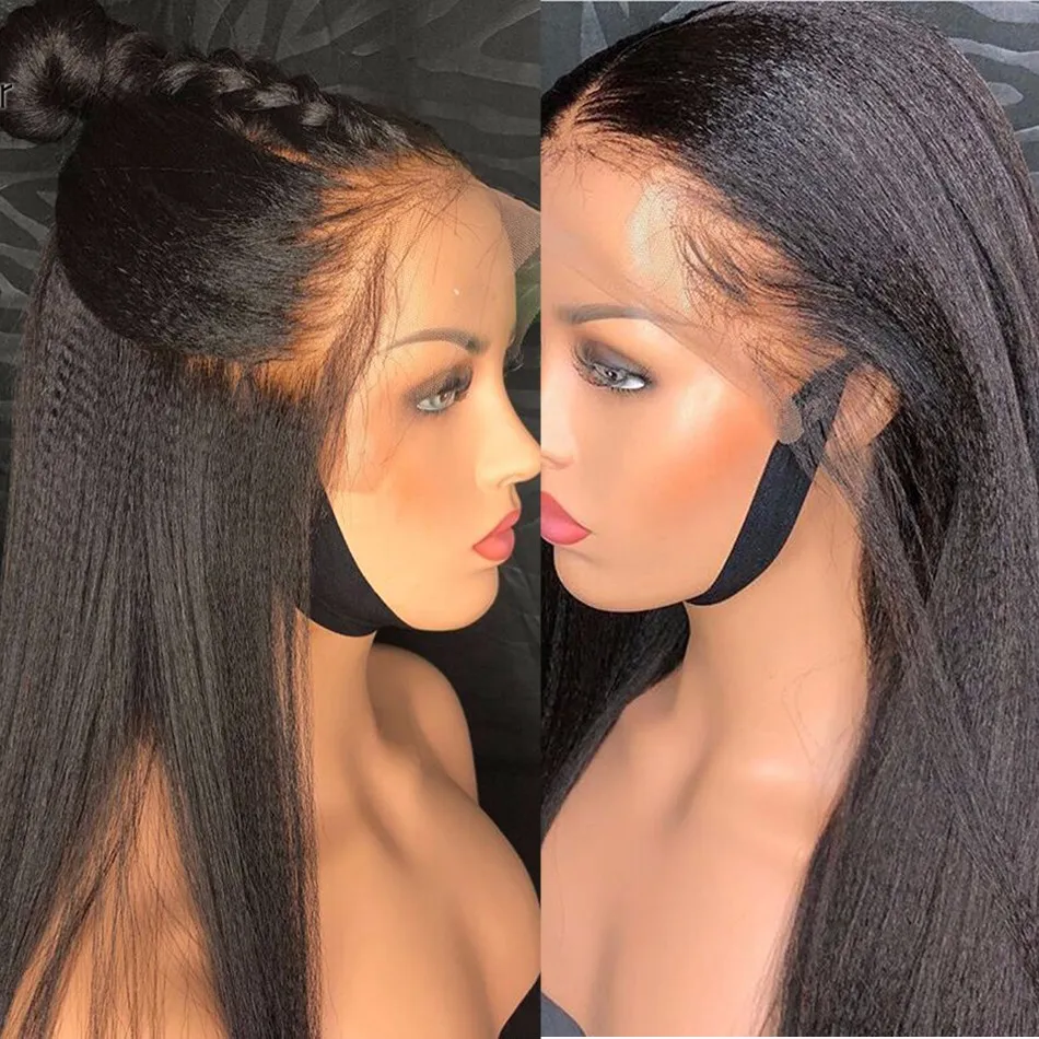 Lace Front Wig Hand Tied Synthetic Hair Long Yaki Straight