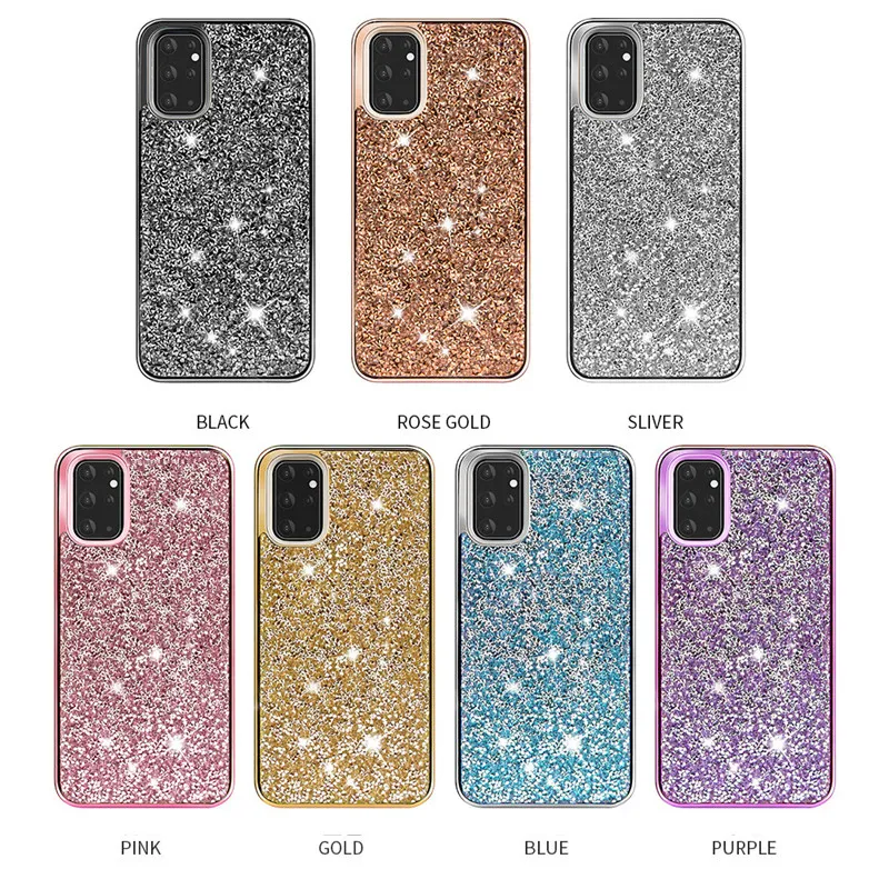 Schöne Mädchen-Glitzer-Diamant-Handyhüllen, süße Bling-Hybrid-TPU-PC-harte Rückseitenabdeckung für iPhone 13 12 Mini 11 Pro Max 7 8 Samsung S22 Plus S21 Ultra S20 Note 20