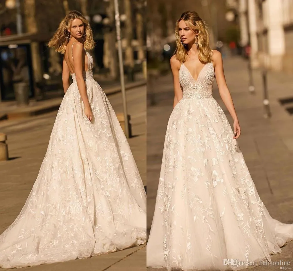 Sexy Berta New Full Lace A Line Wedding Dresses Plunging Neck - Main Image