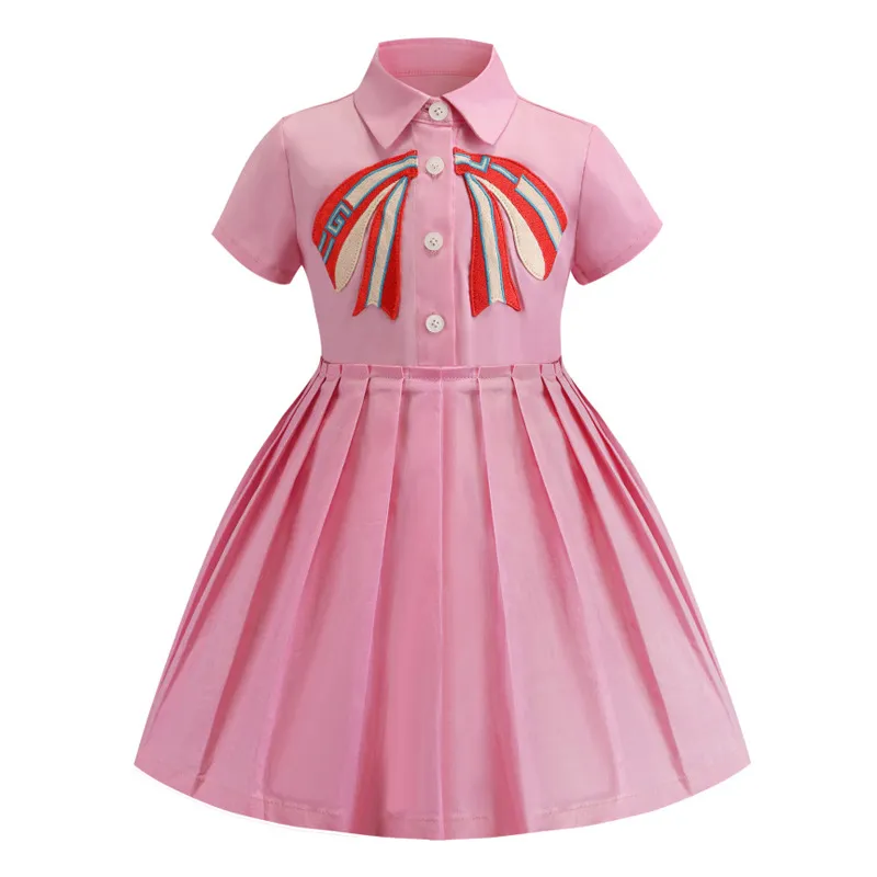 最高品質の赤ちゃんガールズ夏の綿のドレスストライプのドレスターンダウンカラー2色子供服