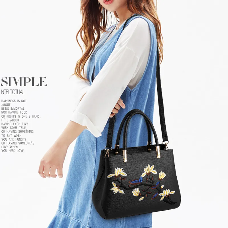 HBP Women Handbags Purses PU Leather Totes Bag Top-handle Embroidery CrossbodyBag Shoulder Bags Lady HandBag Sky Blue