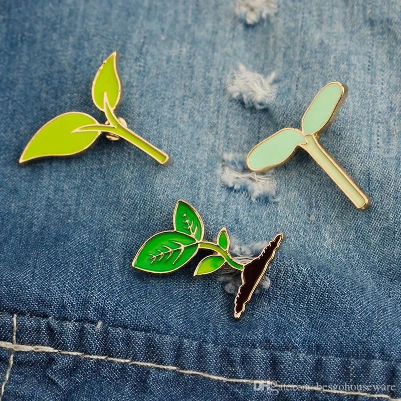 Cartoon Brooch Pin Natural Simple Green Leaf Bean Sprouts Badges Pin Brooch Applique Cloth Shirt Bag Accessories Jewelry Gifts BH2184 CY