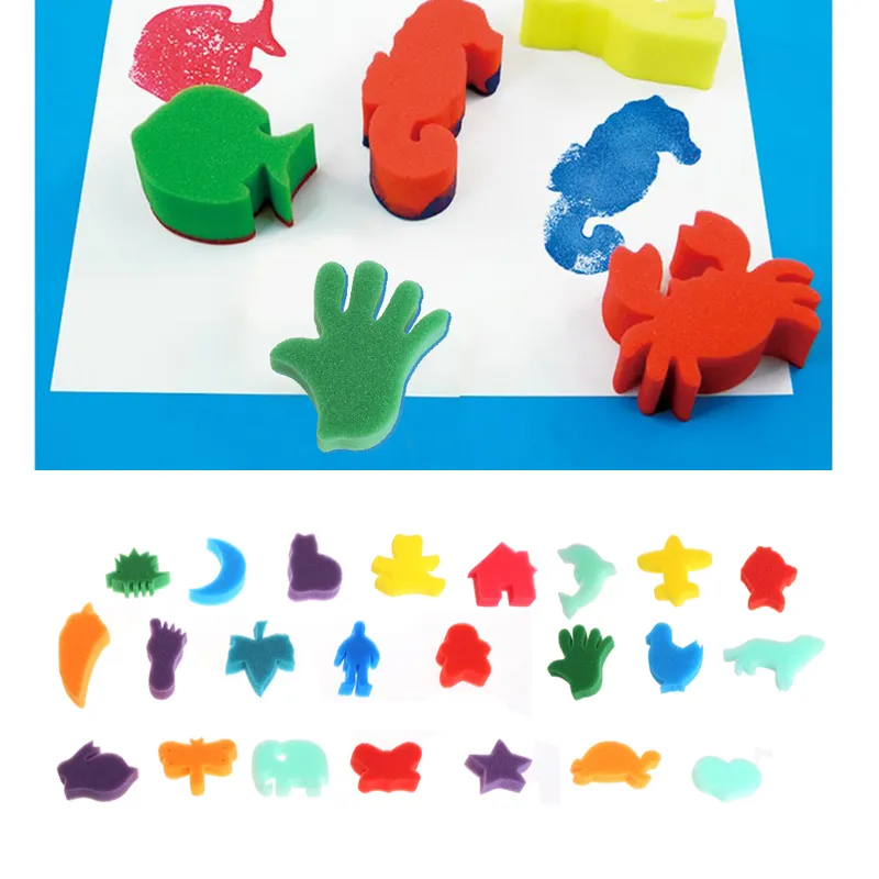 24 stks / set Kinderen Kinderen Kleurplaten Art Craft Sponge Painting DIY Tekening Tool Groothandel