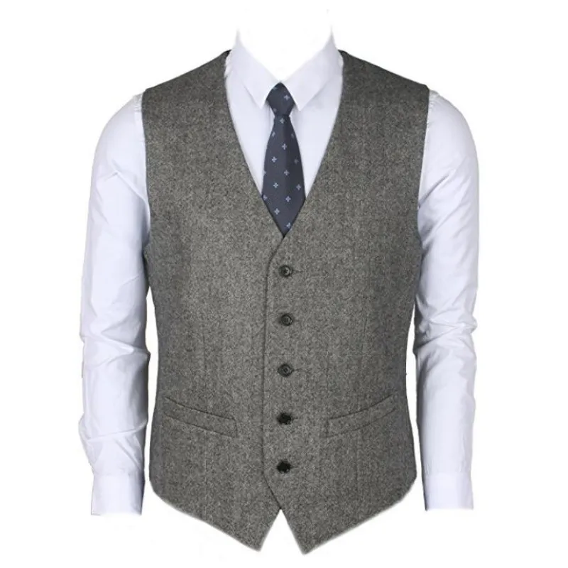 2019 Gilet da sposo in lana Gilet da sposa grigio moda Gilet da uomo slim fit a cinque bottoni per ballo di fine anno Realizzato su misura