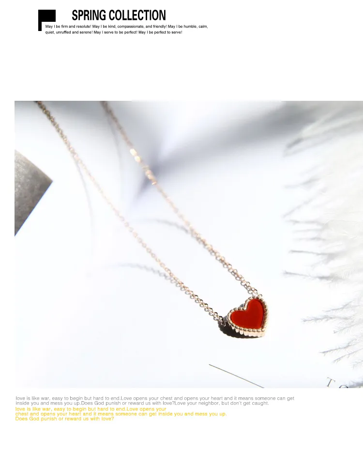 Fashion-Red Heart Pendant Plated Rose Gold Black and Red Double-sided Love Necklace Girls Short Clavicle Fade Jewelry Chain