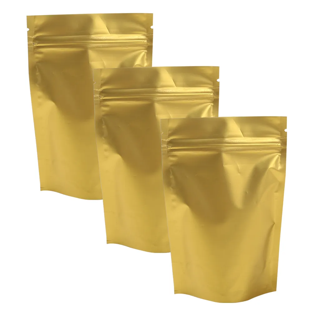 Hot sale 10x15cm/ 4x6in Tear Notch Matte Gold Heat Sealing Aluminum Foil Mylar Stand Up Zip Lock Storage Bag