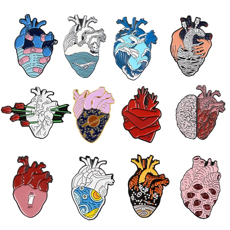 Emaye kalp broş pimleri broşlar yaka pimi insan organ moda takı hediye 370207