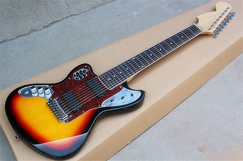 로즈 우드 핑거 보드, 레드 펄 픽가드와 공장 표준 8 문자열 왼손 일렉트릭 기타는 자신을 사용자 정의 할 수 있습니다.