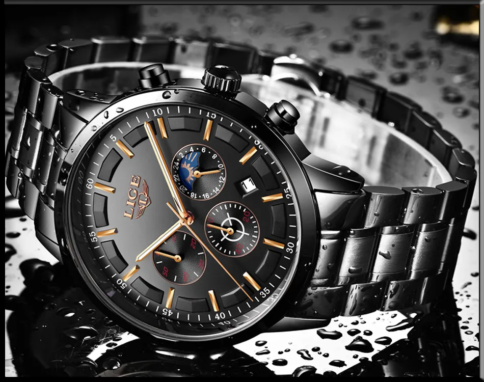 LIGE Mens Sport Lige Watch 1853 Price 2018 Fashion Waterproof