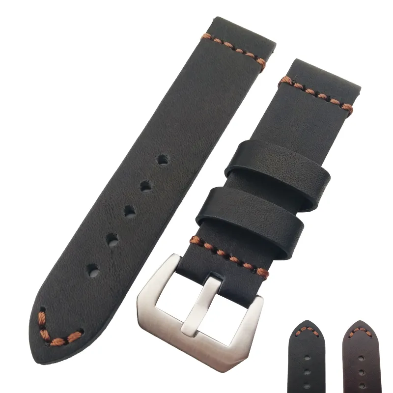 New HQ Genuine Leather Thick Black Or Brown Watch Band Strap 22mm 24mm 26mm267Y