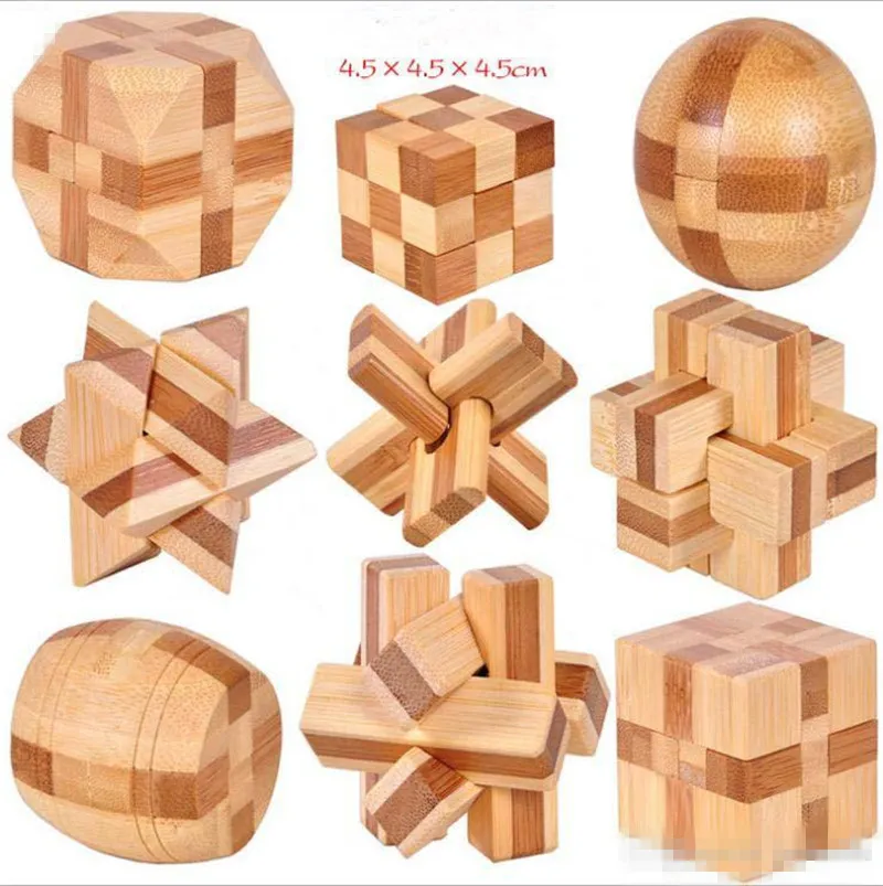 IQ Brain Teaser Kong Ming Lock 3D Wooden Interlocking Burr Puzzles Game ...