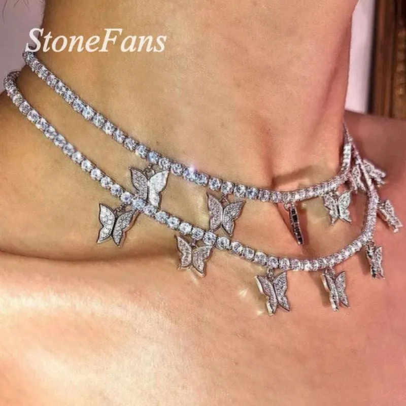 Stonefans Statement Tennis Chain Butterfly Necklace Choker for Women Rhinestone Butterfly Chain Necklace Pendant Charm Jewelry